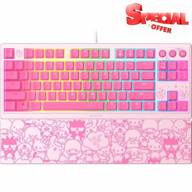 Razer Ornata V3 TKL Gaming Keyboard: Low-Profile Keys - Mecha-Membrane Switches - UV-Coated Keycaps - Backlit Media Keys - 8-Zone RGB Lighting - Magnetic Wrist Wrest - Hello Kitty & Friends Edition