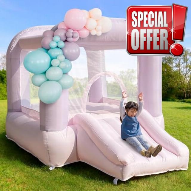 Bounce House Indoor or Outdoor Pink Playhouse Castle Theme Bouncer with Blower