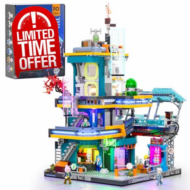 FUNWHOLE Cyberpunk Mansion Lighting Building-Bricks Set - 2524 Pcs Future City Modular Buildings Set Display Idea for Adults and Sci-fi Lovers