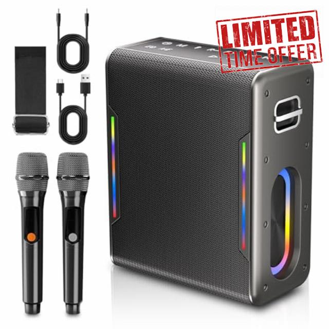 Karaoke Machine with 2 Wireless Microphones Portable Bluetooth Karaoke Machine for Adults Kids DSP Chip Karaoke Speaker with LED Lights Supports TWS TF Card USB AUX in