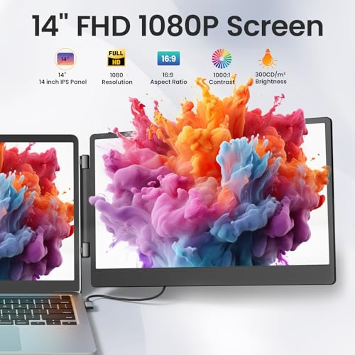 14" FHD 1080P Triple Portable Laptop Screen Extender Monitor for 13"-16.5" Laptop with Stand Dual Monitors Built-in Speakers