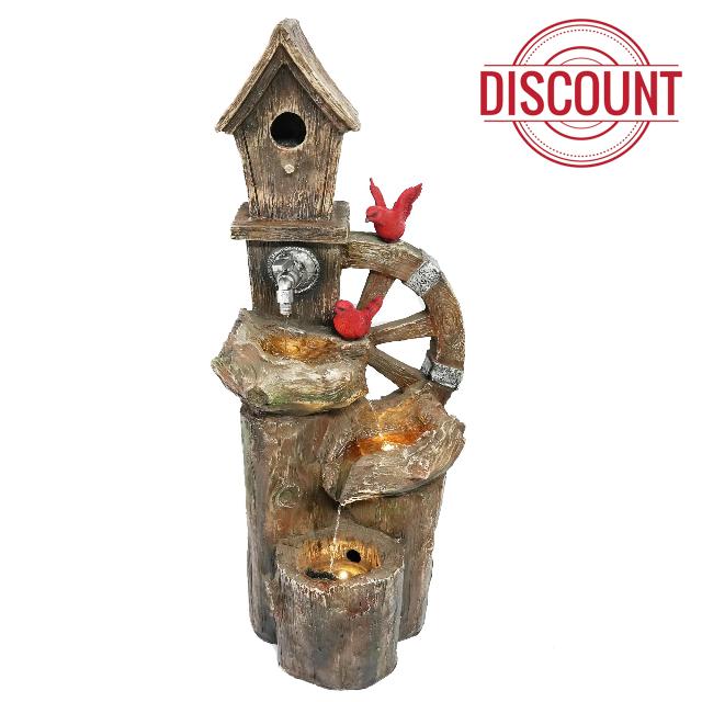 38 Inch Tall Outdoor Birdhouse 3-Tier Water Fountain Waterfalls with LED Lights Yard Art Decor Indoor and Outdoor