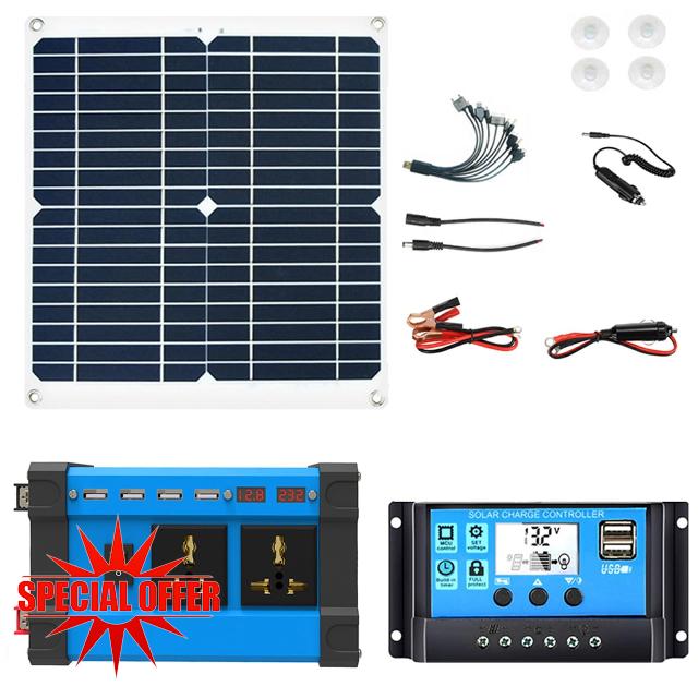 50W Solar Panel Combination Kit 110V/220V 4000W/6000W Inverter +12V 50W Photovoltaic Panel + 50A Solar Controller Solar Power Generation System Solar System Kit Home Grid System(500W