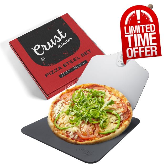 Crust Master Pizza Steel Set - XL (1/4" Thick) Square Conductive Metal Pizza Baking Pan for Cooking Pizzas in Oven and BBQ - Perfect as Pizza Oven Accessories Kit and Pizza Tray