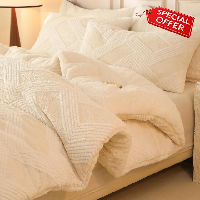 Tufted Boho Comforter Set King - White Fluffy Sherpa Bedding Set
