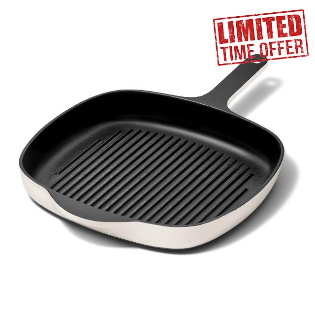 Caraway Enameled Cast Iron Grill Pan - 10.5” Grill Pan for Stovetop Cooking - 3 Layer Enamel Coating - No Seasoning Required - Compatible With All Stovetops - Free From Forever Chemicals - Cream