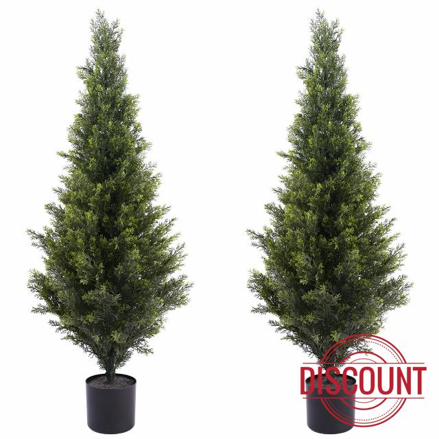 4FT Artificial Cedar Topiary Trees Potted Fake Plants for Outdoors Faux Cypress Trees for Home Front Porch Decor Set of 2