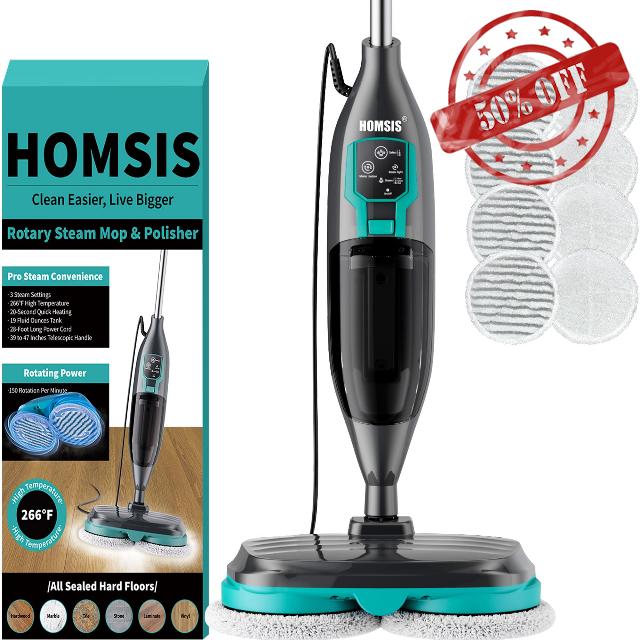 Steam Mop Floor Steamer Scrubber: Hardwood Tile Laminate and Vinyl Hard Surface Floors Scrub Cleaning Machine - Electric Power Spin Mops Wood Floor Cleaners Scrubbing Mopping