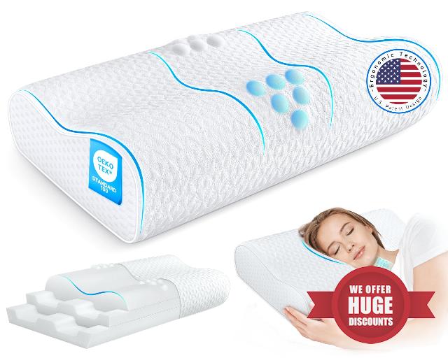 Sandwich Cervical Neck Pillow Queen Size - Dynamic Memory Foam Pillow for Neck Shoulder Pain Relief