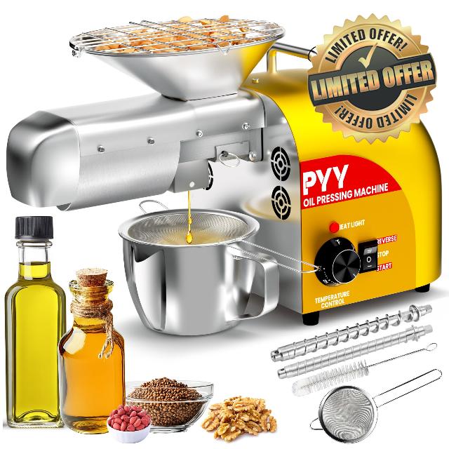PYY Oil Press Machine - Cold & Hot Press Automatic Electric Oil Maker Extractor for Home