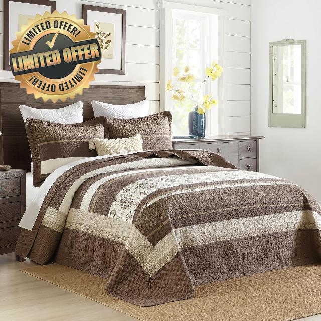 SahSahCasa 120"x120" 100% Cotton Oversized California King Bedspread Coverlet Quilt Set