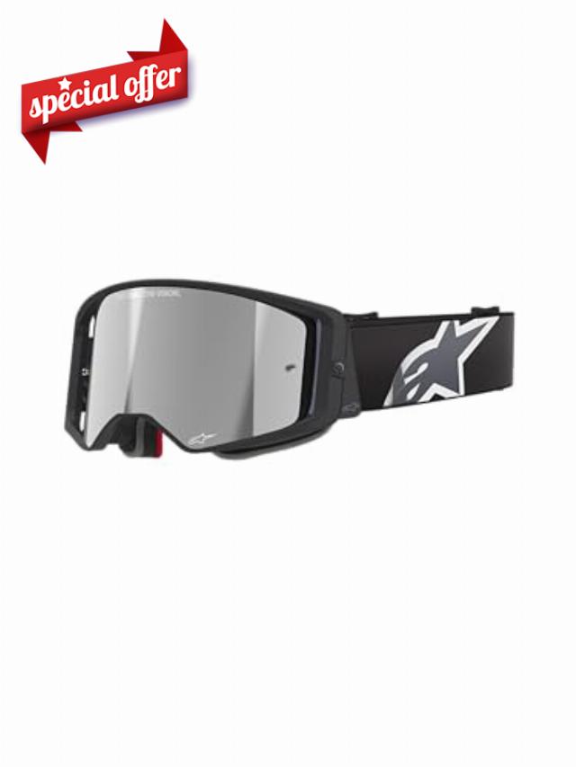 Alpinestars Supertech MX ATV MTB Off Road Race Goggles (Black/Grey - Mirror Silver Lens)