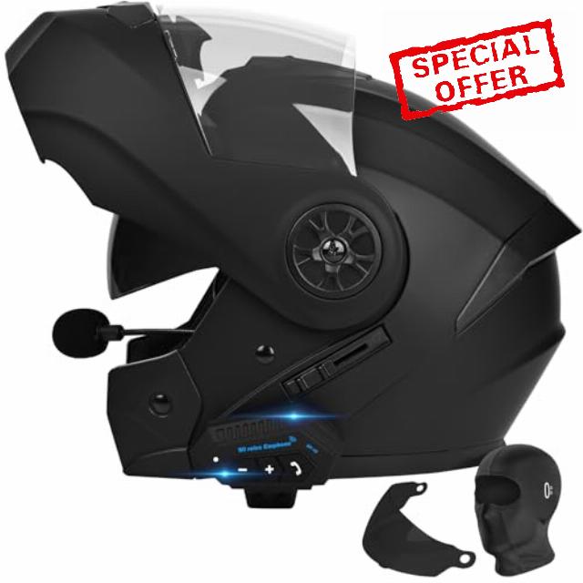 Bluetooth Modular Motorcycle Helmet DOT/ECE Approved Full Face Flip up Anti-Fog Double Visor Helmet Built-in Dual Speaker with Microphone for Adult Men and Women