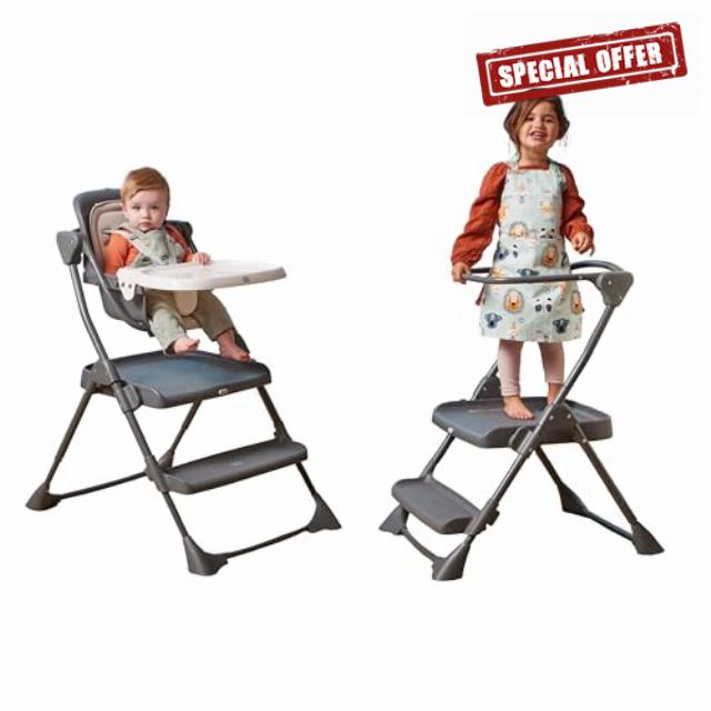 The First Years 2-for-1 Baby High Chair and Toddler Tower - Convertible Baby Chair to Toddler Step Stool - High Chairs for Babies and Toddlers - Toddler Kitchen Step Stools - For Mealtime and Playtime