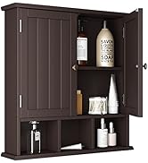 ChooChoo Bathroom Cabinet Wall Mounted 2-Door with 3 Open Shelves, Wooden Medicine Cabinets with ...