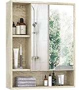 ChooChoo Bathroom Wall Mirror Cabinet, Medicine Cabinet with Single Door and Adjustable Shelf, Ov...