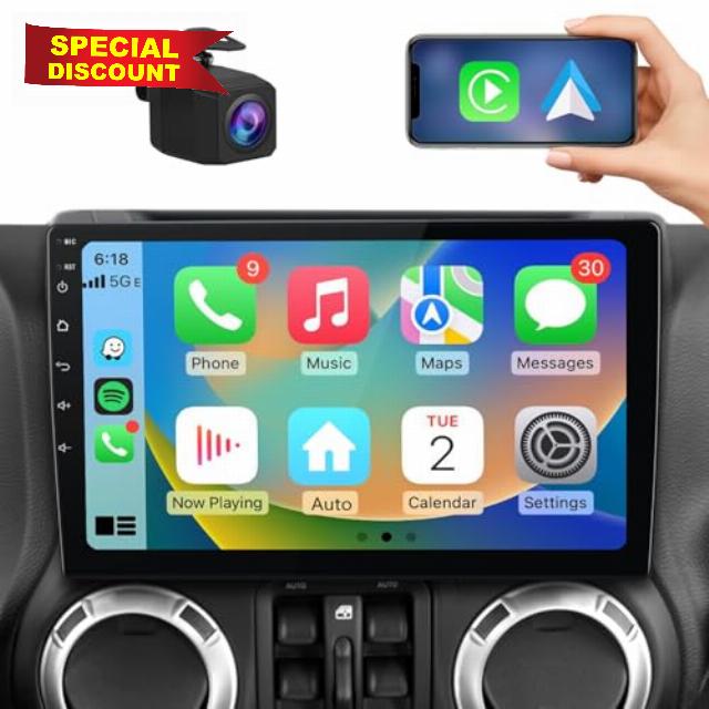 AWESAFE Car Radio Stereo Upgrade 2GB+64GB for Jeep Wrangler JK 2007-2018 Dodge Ram 1500 2500 2009 2010 2011 2012 Grand Cherokee with CarPlay