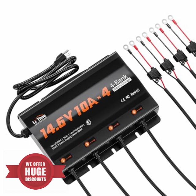 LiTime 4-Bank 10A (10A/Bank) Smart Battery Charger