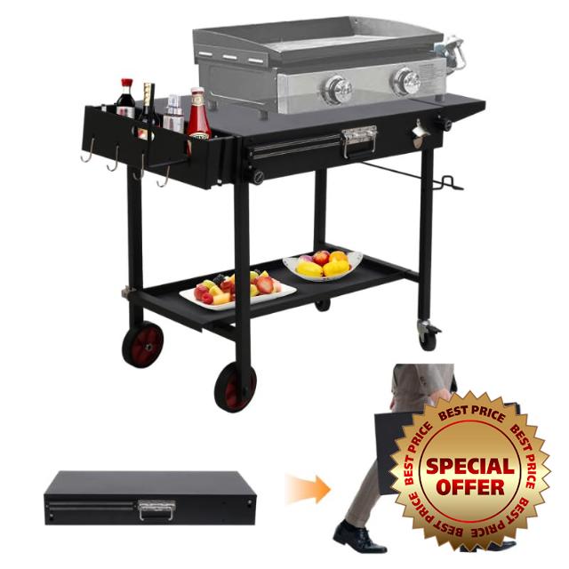 Portable Outdoor Grill Cart, with Wheels and Paper Towel Holder Foldable Barbecue Table, Stand Fit 17 Inch Or 22 Inch Blackstone Griddle Stand、Ninja Grill 、Pizza Oven、Weber Grill.