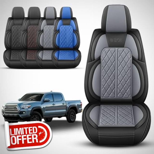 Car Seat Covers Custom Fit for Toyota Tacoma 2015-2023 Breathable Waterproof Faux Leather Protective Seat Cover with Pickup Truck (Black & Grey