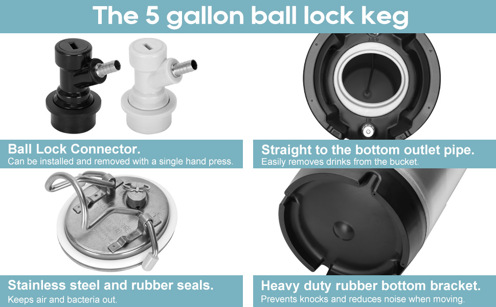new 5 gallon spherical locking bucket 304 stainless steel double rubber grips ball lock double ball