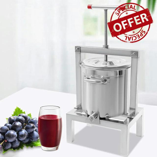 Fruit Wine Press 2.6 Gallon / 10L Stainless Steel Cider Manual Barrels Press for Juice Making for Apple/Wine/Honey/Carrot/Orange/Berry/Vegetables