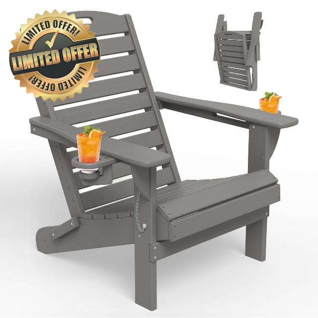 Folding Adirondack Chair HDPE All-Weather Adirondack Chairs with Cup Holder