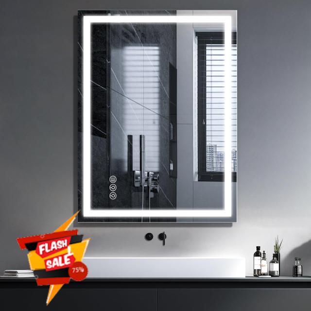 Frameless Tempered Glass LED Bathroom Mirror with Lights 24"x32"