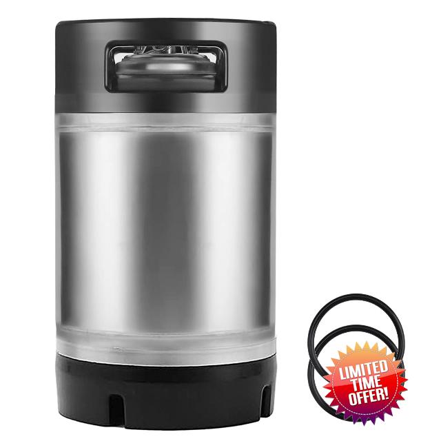 New 2.5 Gallon Ball Lock Keg - Stainless Steel Ball Lock Cornelius Keg with Dual Rubber Handles & Heavy-Duty Rubber Bottom - Portable Corny Kegs with 2 Keg Lid Gaskets - Ideal for Homebrewing