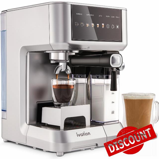 Ivation Espresso & Cappuccino Maker w/Milk Frother | Coffee Machine for Home | Single & Double Shots | Espresso