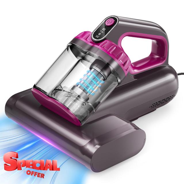 Mattress Vacuum Cleaner 15Kpa Bed Vacuum Cleaner 273nm UV-C Light & Ultrasonic Heating Tech 400W Handheld Vacuum Wide Suction Port 0.6L Capacity Double Cup for Pillows Cribs Sofa Black Corded