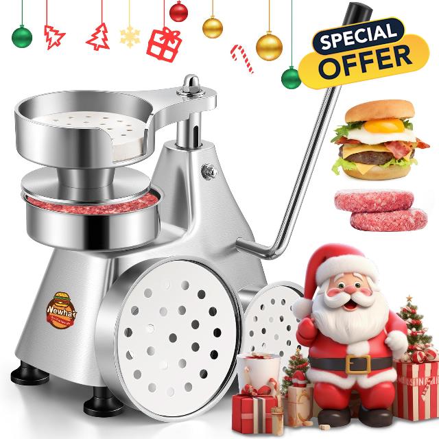 Newhai Commercial Burger Patty Maker 3 in 1 Hamburger Press Patty Make 4/5/6-inch Stainless Steel Burger Smasher Hamburger Forming Processor with 1200 Pcs Patty Papers for Beef Pork Chicken Patty