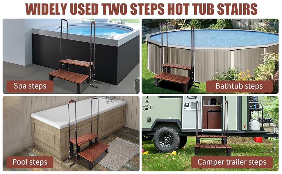 steps with handrail for spa tub
