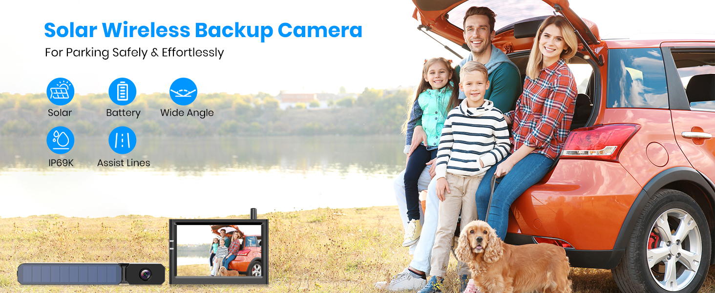 Solar wireless backup camera