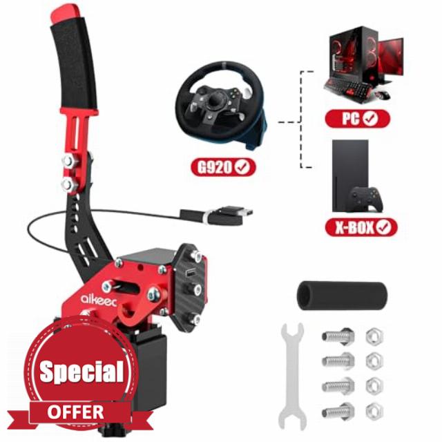 aikeec USB Handbrake Clamp for PC Sim Racing Games G25 G27 G29 T500 FANATECOSW DIRT RALLY Windows (Red