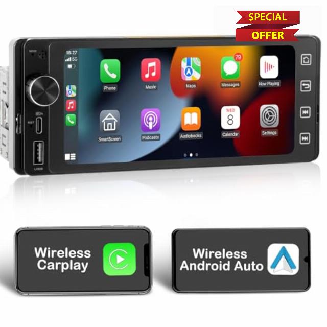 Single Din Touchscreen Radio Wireless Apple Car Play Wireless Android Auto