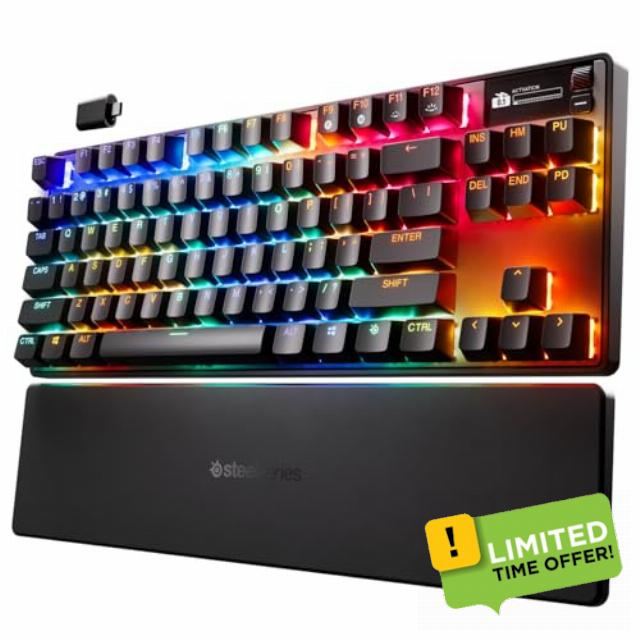 SteelSeries Apex Pro TKL Wireless Gen 3 OmniPoint 3.0 HyperMagnetic Switches — Adjustable Actuation — Rapid Trigger — Game-Ready Presets — Protection Mode — Rapid Tap/SOCD — Dual Wireless — OLED