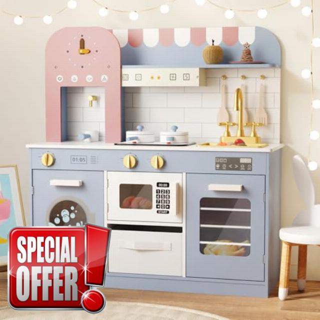 BIERUM Play Kitchen with Realistic Lights & Sounds