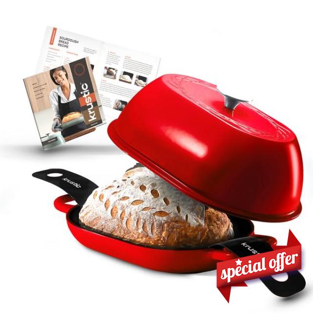 Enameled Cast Iron Dutch Oven for Professional Sourdough Bread Baking | 5.5 Quart Loaf Size Oval Cookware Pot with Lid | Triple-Layer Enamel Coating Pan with Non Stick Silicone Mat |Red