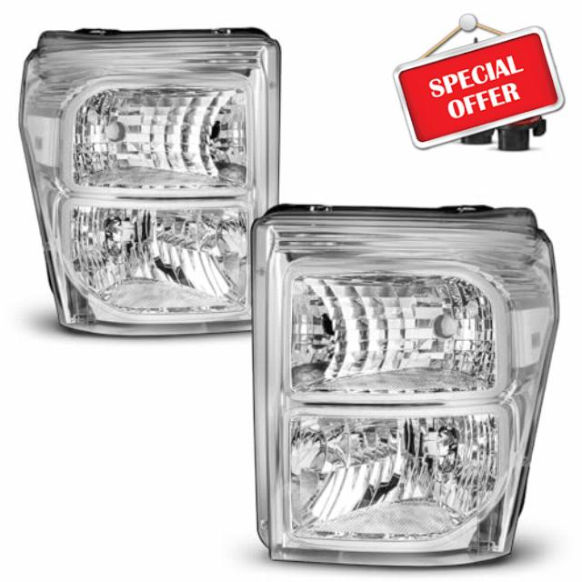 Headlights Assembly with Bulbs for 2011-2016 Ford F250 F350 F450 F550 Super Duty Headlamp Replacement Driver & Passenger Side