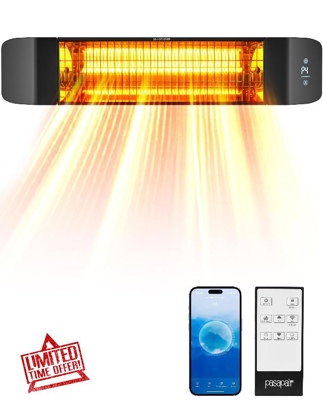 Pasapair Electric Patio Heater - Smart Infrared Indoor Heater 24H Timer with APP Control - Wall Mounted Outdoor Heater for Patio Garage - IP65 CSA Certified