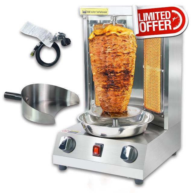 Shawarma Grill Machine Gas Vertical Rotisserie with 2 Burner Doner Kebab Gyro Grill Machine with Shovel