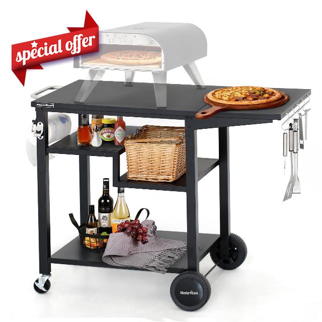 MASTER COOK Grill Table Outdoor Grill Cart Pizza Oven Table with Wheels