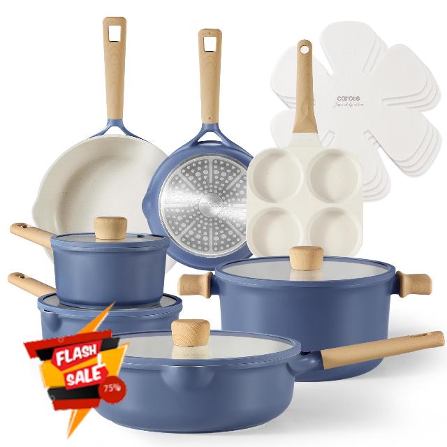 CAROTE 15Pcs Pots and Pans Set Non Stick