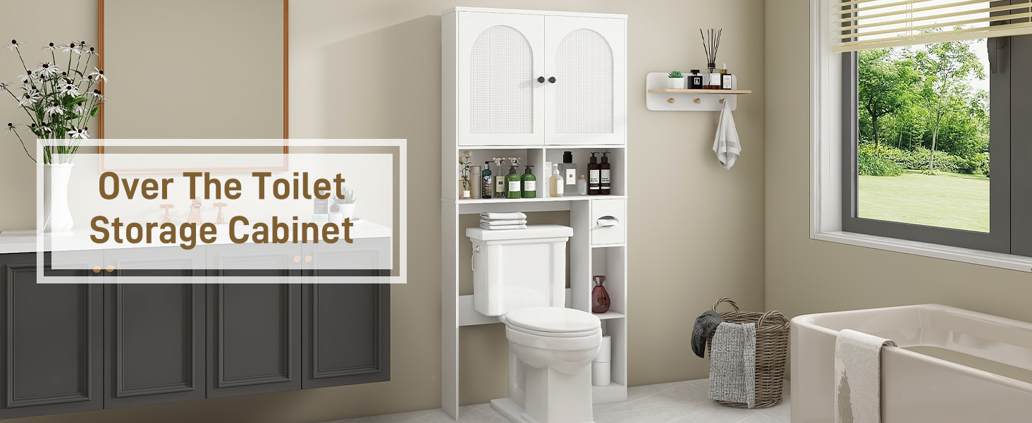 Rattan Over The Toilet Storage Cabinet 01