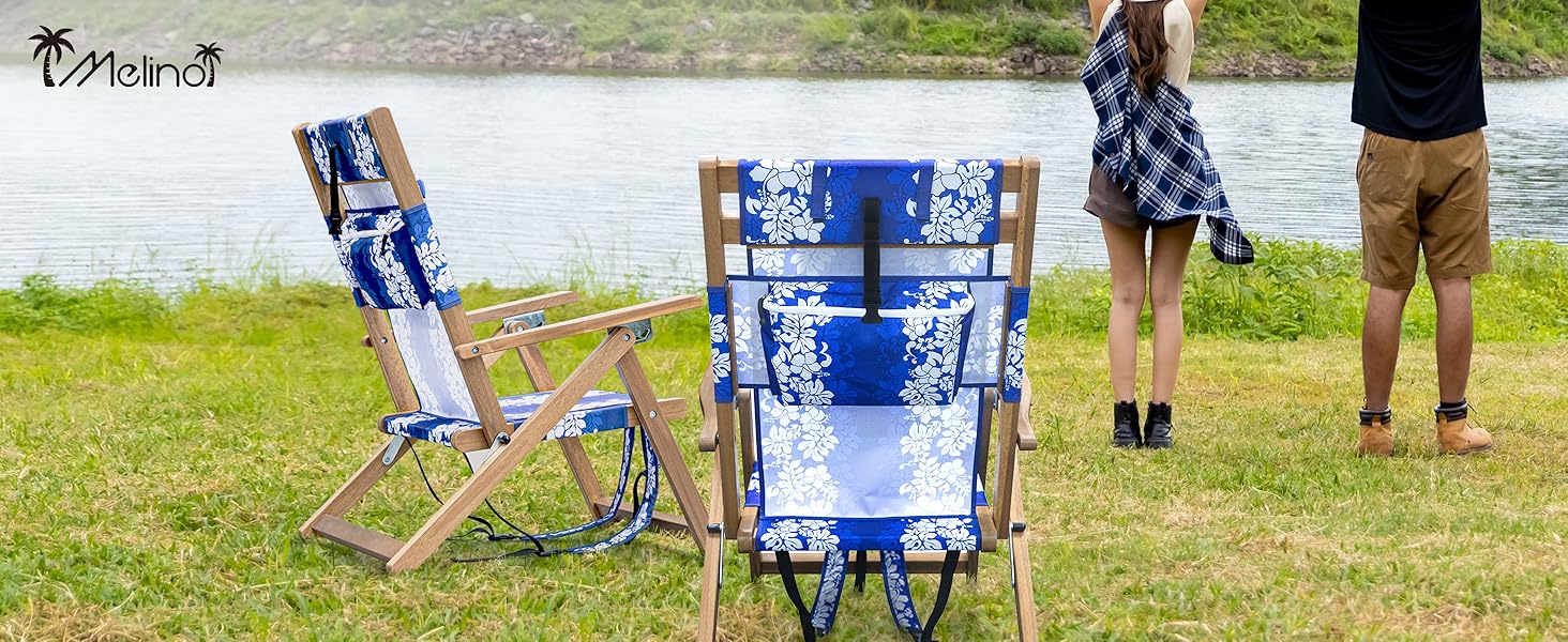 Sling Chairs next to a pond for camping