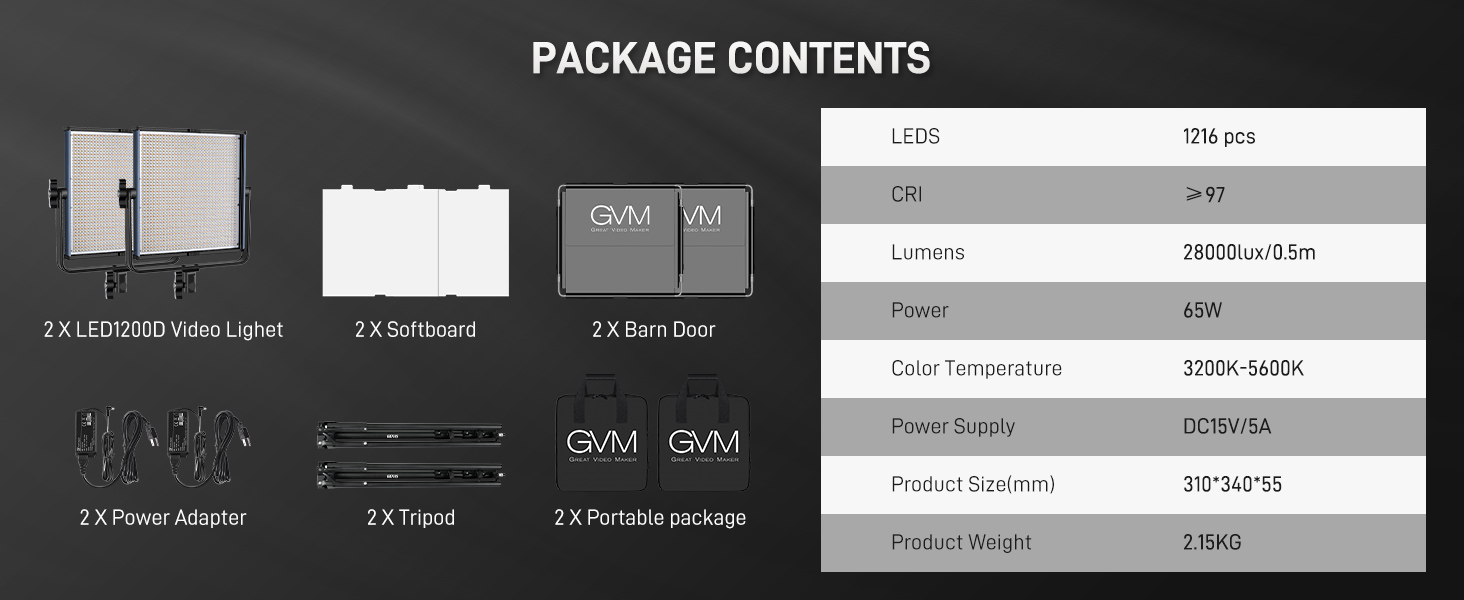 gvm light, led video light, video lighting kit, studio light, photography light