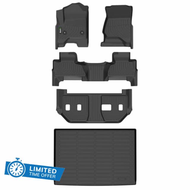 Floor Mats & Cargo Liner Custom for 2015-2020 Chevy Suburban/GMC Yukon XL (with 2nd Row Bench Seat) All Weather Protection TPE Floor Liners 1st& 2nd& 3rd Row Full Set Accessories-Black