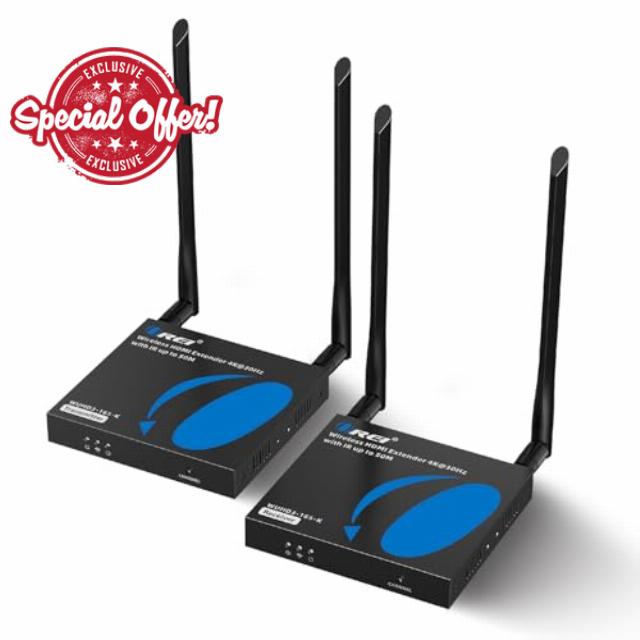 OREI 4K Wireless HDMI Transmitter & Receiver Extender Upto 165ft 4K 30Hz 5.1-5.2 Ghz Perfect for Streaming from Laptop to HDTV/Projector IR Support Low Latency - WHUD3-165-K