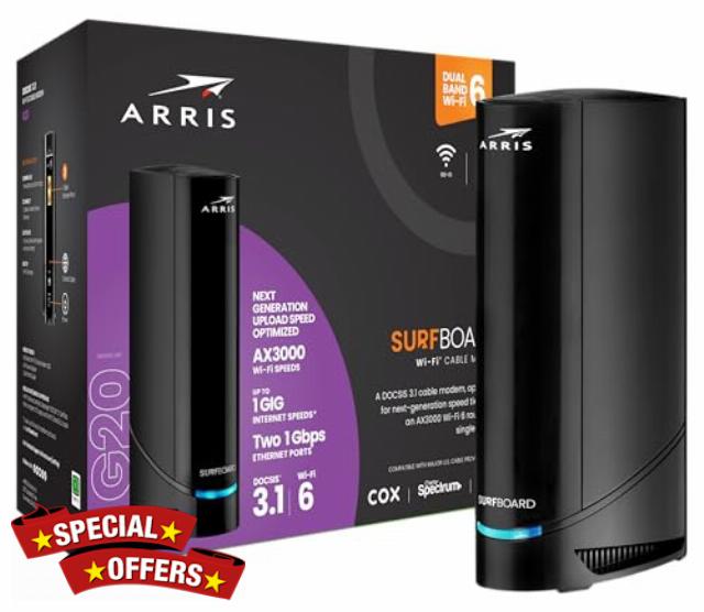 ARRIS (G20) - Cable Modem Router Combo - Fast DOCSIS 3.1 Multi-Gigabit WiFi 6 (AX3000)